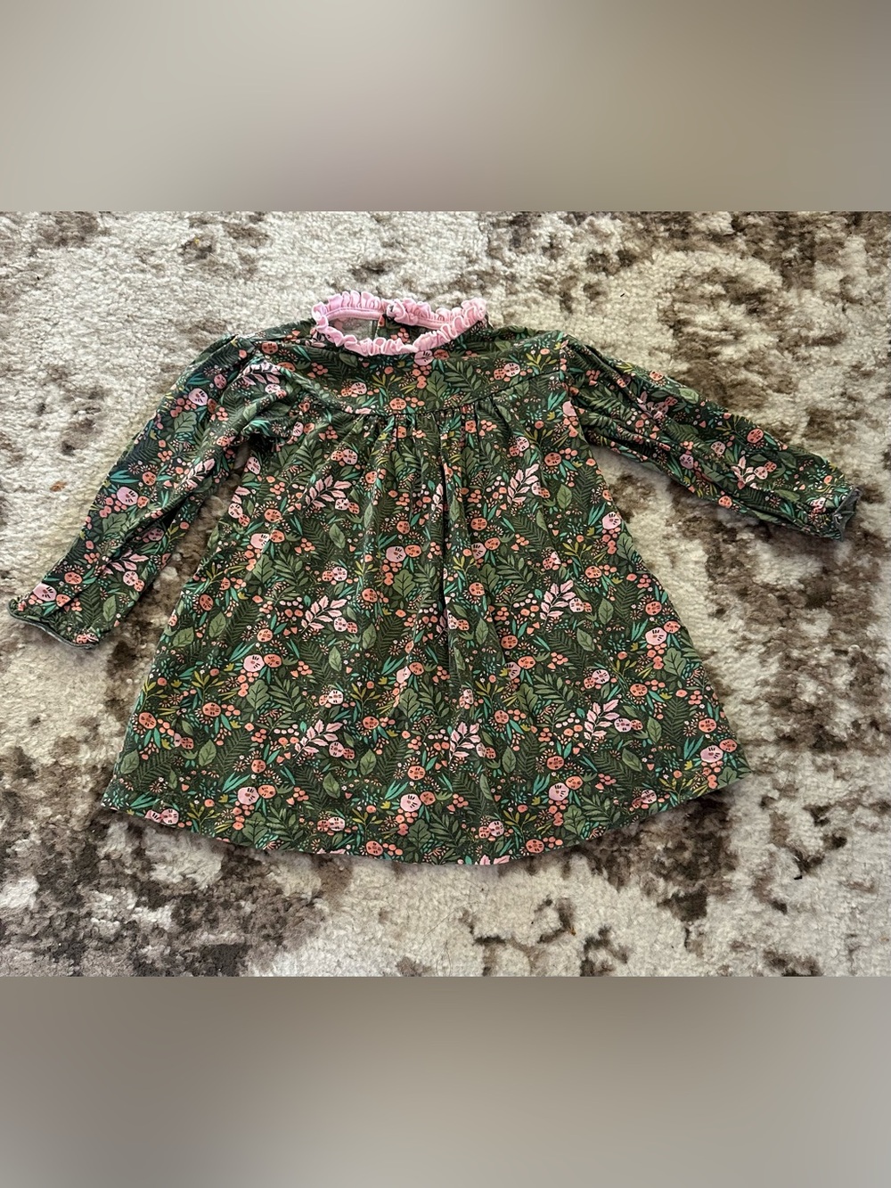Magnetic Me Green Floral Long-Sleeve Dress with Pink Trim